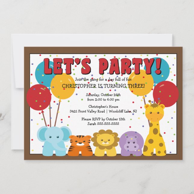 Cute Safari Jungle Kids Birthday Invitation (Front)