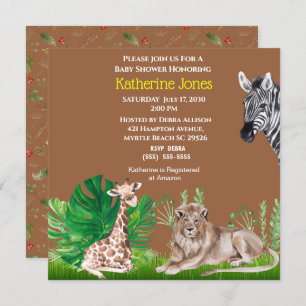 Cute Safari Jungle Lion Giraffe Zebra Baby Shower  Invitation