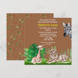 Cute Safari Jungle Lion Giraffe Zebra Baby Shower  Invitation