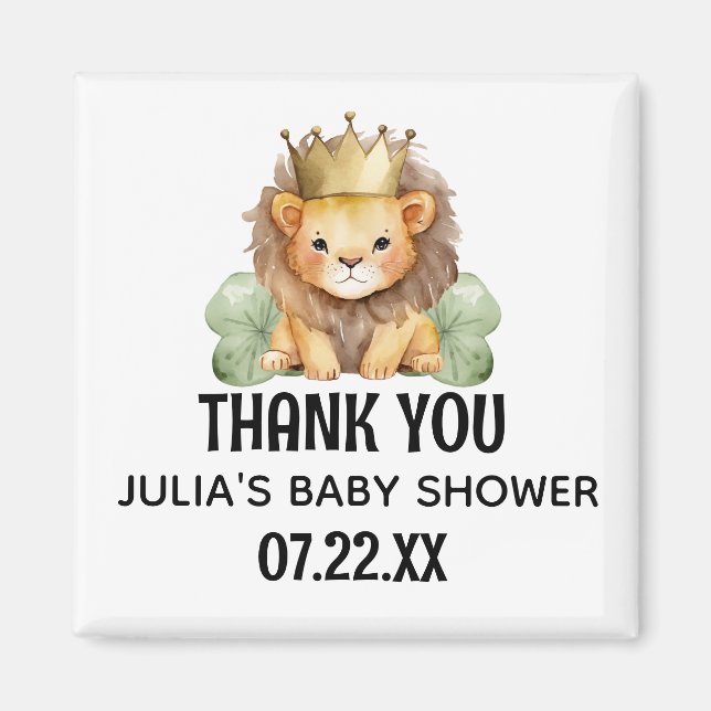 Cute Safari King Lion Baby Shower Thank You Magnet (Front)