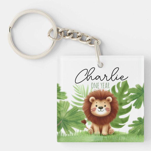 Cute Safari Lion Birthday Keychain (Front)