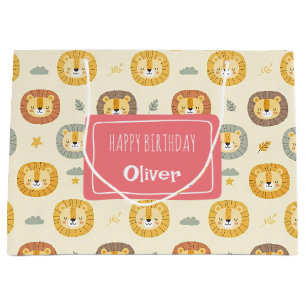 Cute Safari Lion Face Pattern Personalized Large Gift Bag