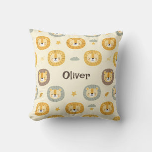Cute Safari Lion Face Pattern Personalized Throw Pillow