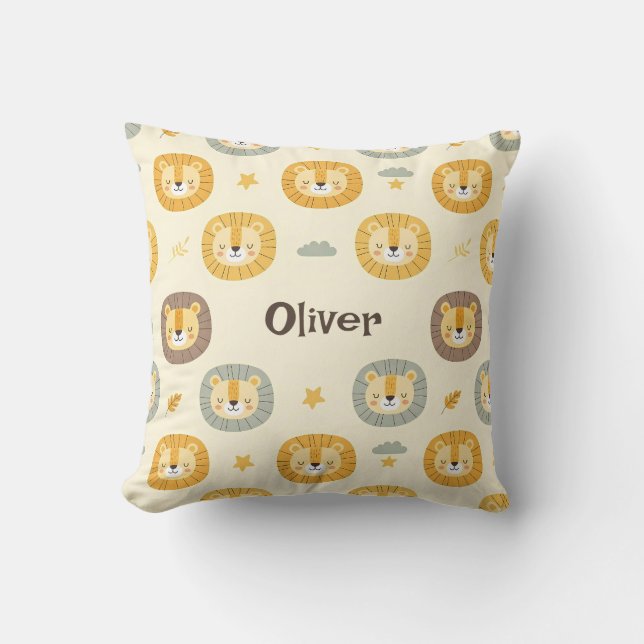 Cute Safari Lion Face Pattern Personalized  Throw Pillow (Front)