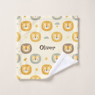 Cute Safari Lion Face Pattern Personalized Wash Cloth