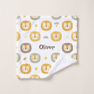 Cute Safari Lion Face Pattern Personalized  Wash Cloth