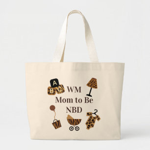 Cute Safari Mom To Be Gift with Initials  Monogram Large Tote Bag