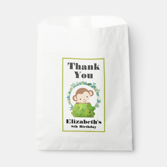 Cute Safari Monkey Birthday Thank You Favour Bag (Front)