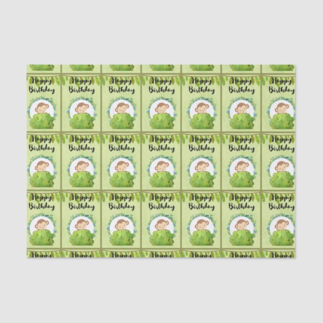 Cute Safari Monkey Happy Birthday Pattern Tissue Paper (Front)