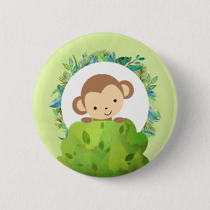 Cute Safari Monkey with Tropical Leaves 2 Inch Round Button