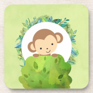 Cute Safari Monkey with Tropical Leaves Coaster