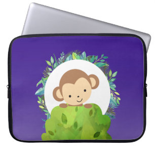 Cute Safari Monkey with Tropical Leaves Laptop Sleeve