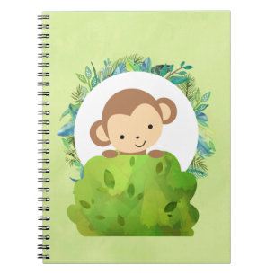 Cute Safari Monkey with Tropical Leaves Notebook