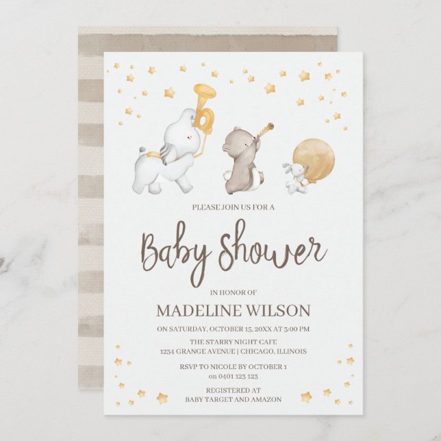 Cute Safari Parade Baby Shower Invitation (Front/Back)