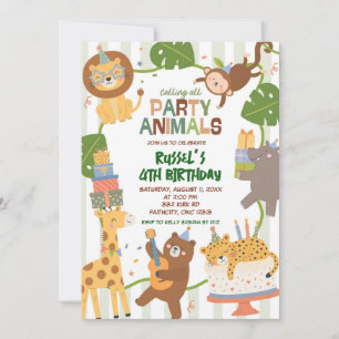 Cute Safari party animals birthday invitation
