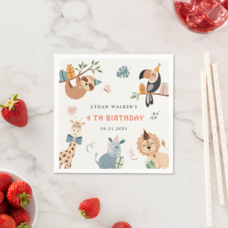 Cute Safari Party Animals Kids Birthday Napkin