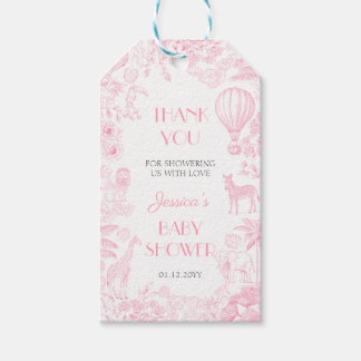 Cute Safari Pink de Jouy Blue Baby Shower Gift Tags