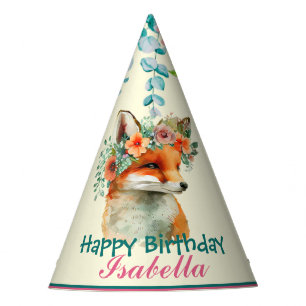 cute safari REd fox animals jungle Flower Birthday Party Hat