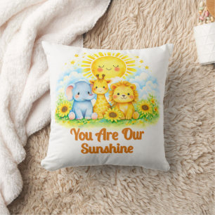 Cute Safari Sunshine Baby Animals Illustration Throw Pillow