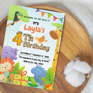 Cute Safari Themed 4th Birthday Invitation for Kid