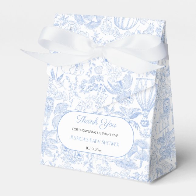Cute Safari Toile de Jouy Baby Shower Thank You Favor Box (Front Side)