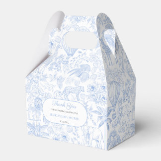 Cute Safari Toile de Jouy Blue Baby Shower Favour Favor Box