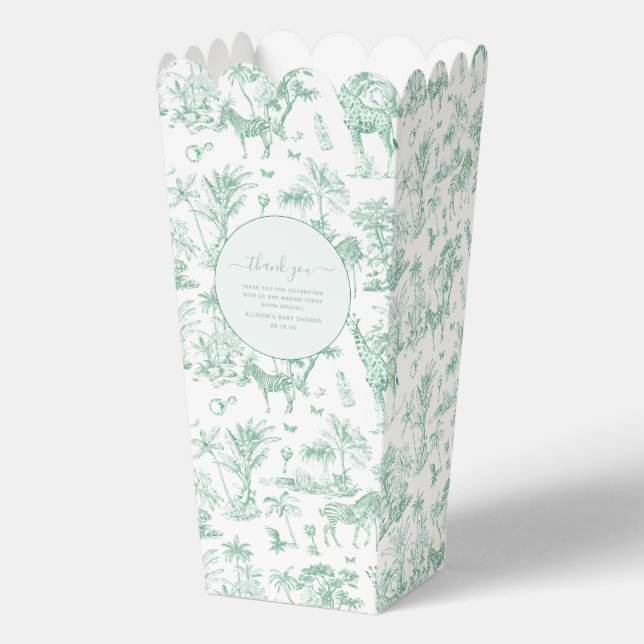 Cute Safari Toile de Jouy | Mint Baby Shower Favou Favor Box (Front)
