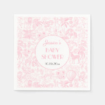 Cute Safari Toile de Jouy Pink Baby Shower Paper
