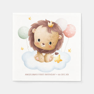 Cute Safari Watercolor Lion Prince Kids Birthday Napkin