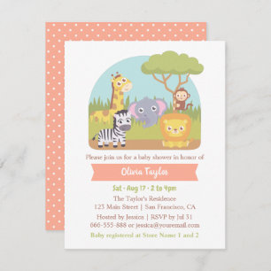 Cute Safari Wild Animals Baby Shower Invitation