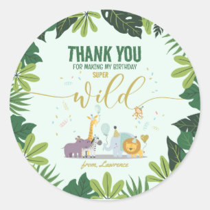 Cute Safari Wild Animals Boho Birthday Party Classic Round Sticker