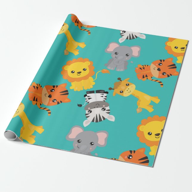 Cute Safari Wildlife Wrapping Paper (Unrolled)