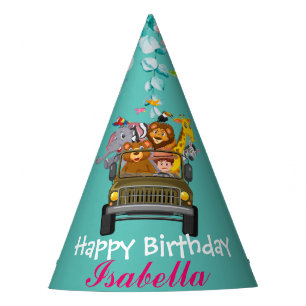 cute safari zoo animals jungle Floral Birthday Party Hat