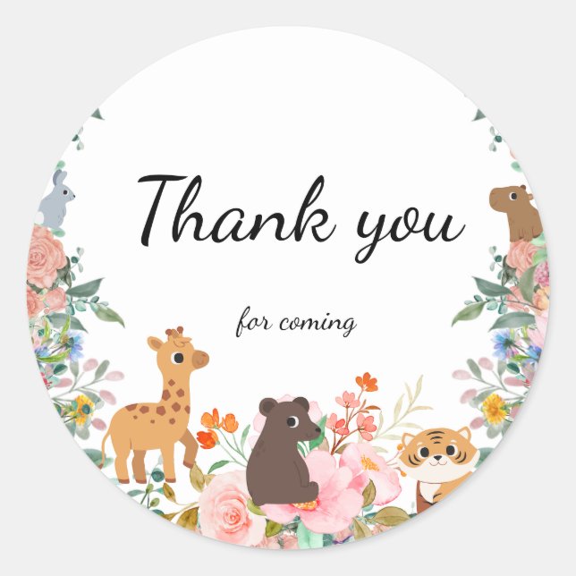 Cute safari zoo animals jungle floral  classic round sticker (Front)