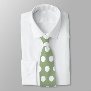 Cute sage green and white large polka dots tie