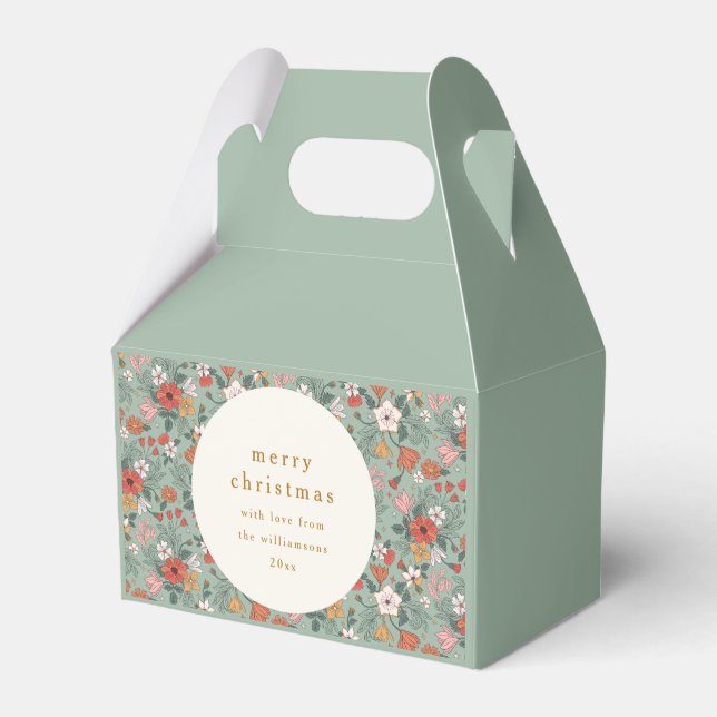 Cute Sage Green Botanical Custom Merry Christmas Favor Box (Front Side)