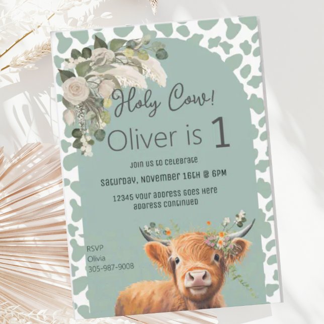 Cute Sage Green Farm Holy Cow Birthday Invitation (Creator Uploaded)