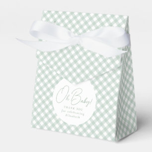 Cute sage green gingham neutral baby shower favor box
