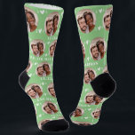 Cute Sage Green Newlyweds Photo Wedding Socks<br><div class="desc">These cute sage green wedding socks feature the newlywed couple's photo and white hearts in an offset pattern and your names and wedding date! These are perfect as a bridal party favour, or as a gift for the happy couple! Background colour is also customizable to match your wedding colours, if...</div>