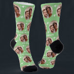 Cute Sage Green Newlyweds Photo Wedding Socks<br><div class="desc">These cute sage green wedding socks feature the newlywed couple's photo and white hearts in an offset pattern and your names and wedding date! These are perfect as a bridal party favour, or as a gift for the happy couple! Background colour is also customizable to match your wedding colours, if...</div>