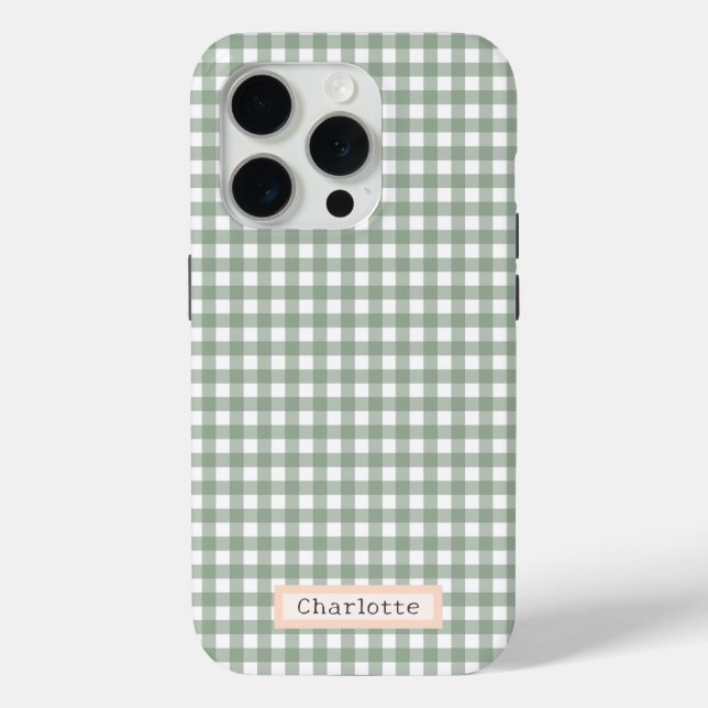 Cute Sage Green Plaid Personalized  Case-Mate iPhone Case (Back)