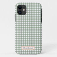 Cute Sage Green Plaid Personalized