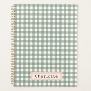 Cute Sage Green Plaid Personalized Planner