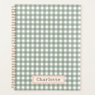 Cute Sage Green Plaid Personalized  Planner
