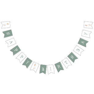 Cute Sage Green Silly Goose Happy Birthday Bunting Flags