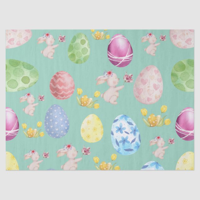 Cute Sage Green Watercolor Easter Bunny Tissue Paper (Front)