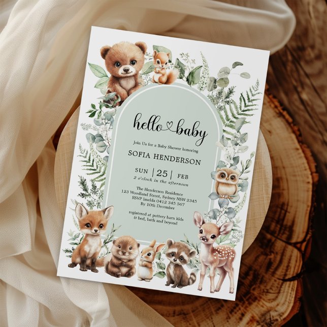 Cute Sage Greenery Forest Animals Baby Shower Invitation (Creator Uploaded)