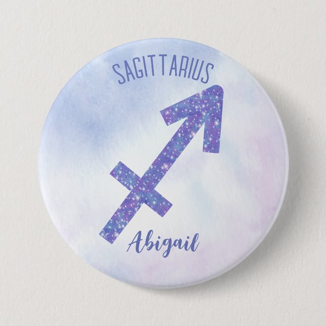 Cute Sagittarius Astrology Sign Custom Purple 3 Inch Round Button (Front)