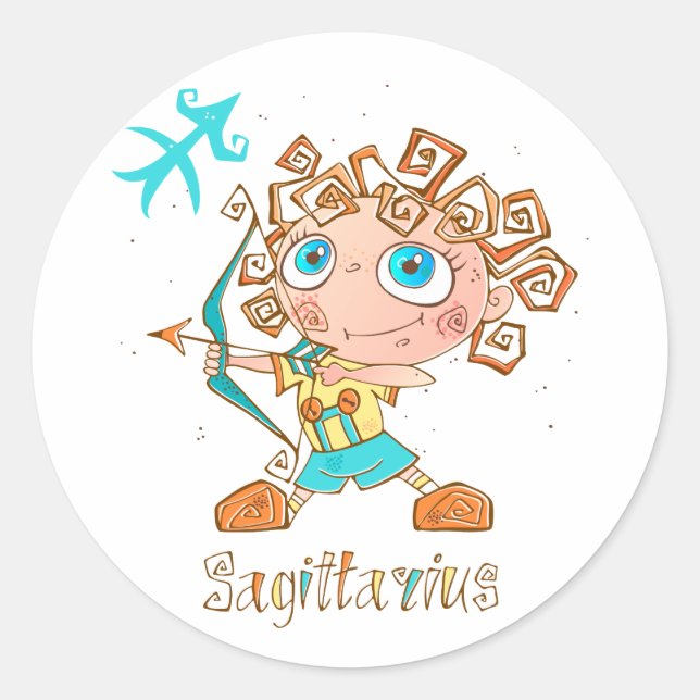 Cute Sagittarius Kid Classic Round Sticker (Front)