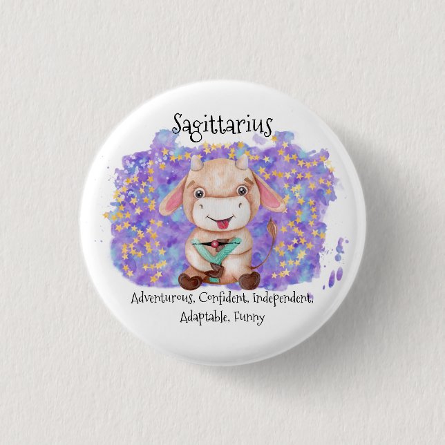 Cute Sagittarius Watercolor Bull Zodiac 1 Inch Round Button (Front)